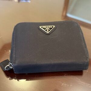 Prada Black Nylon Zip-Around Wallet with Logo Plaque